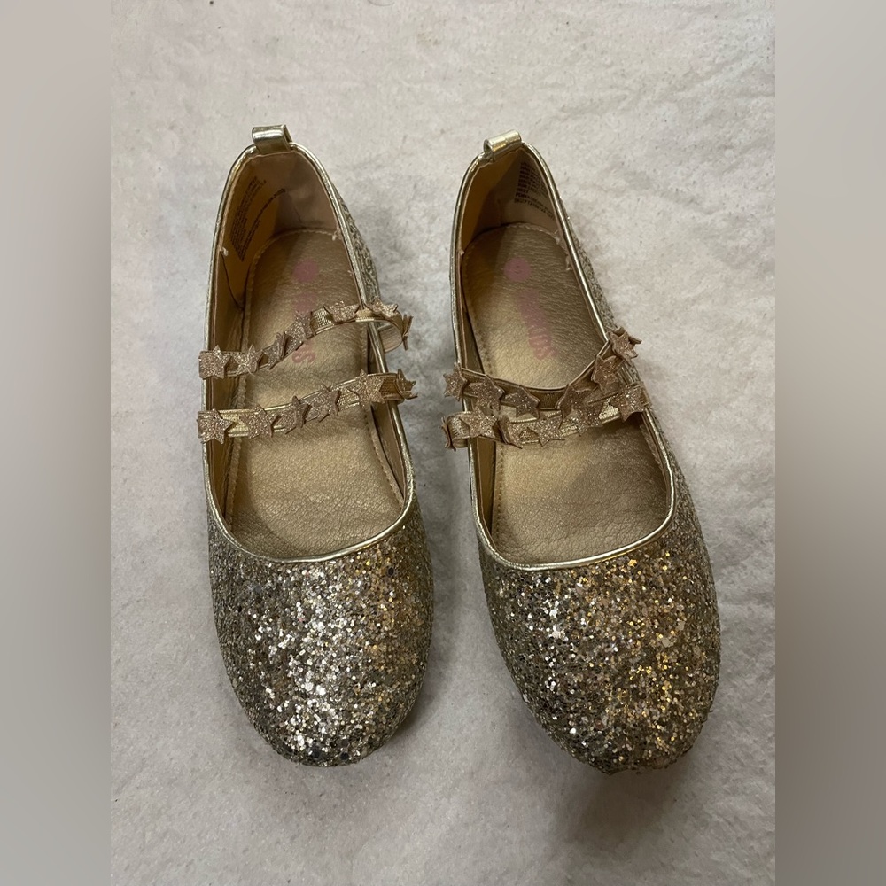 Girls Gold Glitter Size 2 Dress Shoe